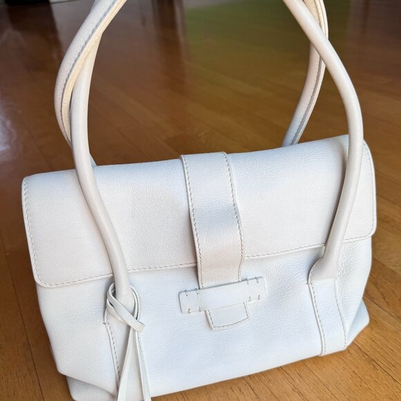 LORO PIANA Chic White Leather Shoulder Bag Medium Size Made In Italy Great Cond - Picture 5 of 10